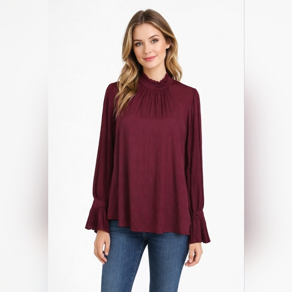 Veronika Maine Burgundy Frill Neck Shirt